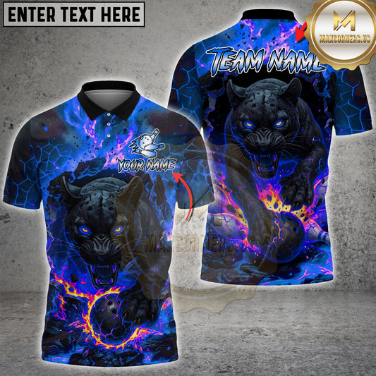 Maxcorners Bowling Black Panther Lava Flame Multicolor Options Personalized Name, Team Name 3D Shirt (4 Colors)
