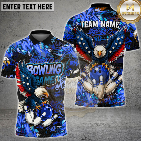 Maxcorners Bowling Graffiti Eagle USA Flag Bowling Ball & Pins Multicolor Options Personalized Name, Team Name 3D Shirt (4 Colors)