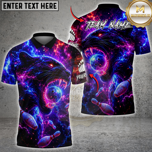 Maxcorners Black Panther Bowling Neon Galaxy Multicolor Options Personalized Name, Team Name 3D Shirt (4 Colors)