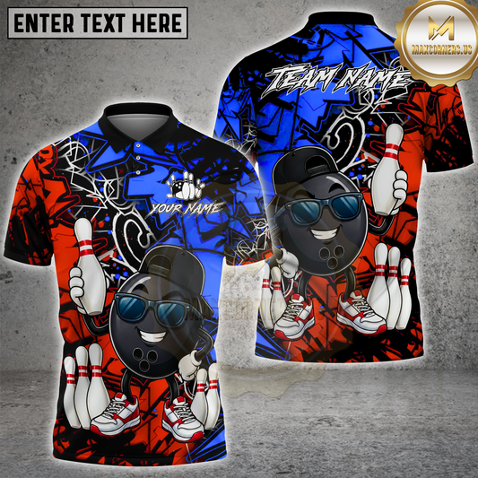 Maxcorners Bowling Ball Cool Graffiti Style Multicolor Options Personalized Name, Team Name 3D Shirt (4 Colors)