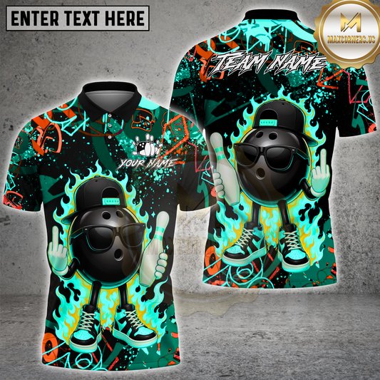 Maxcorners Bowling Bowling Cool Bowling Ball Fire Multicolor Options Personalized Name, Team Name 3D Shirt (4 Colors)