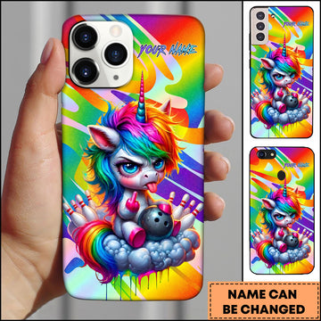 Maxcorners Bowling Rainbow Angry Unicorn Personalized Name 3D Phone Case