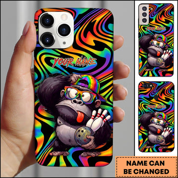 Maxcorners Bowling Rainbow Cute Monkey Personalized Name 3D Phone Case