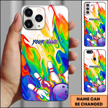 Maxcorners Bowling Rainbow Ball And Pins Fire Personalized Name 3D Phone Case
