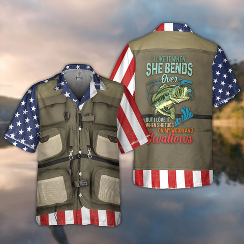 Maxcorners Fishing American Fishing Vest Hawaiian Shirt