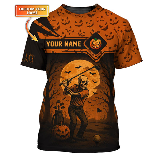 Maxcorners Personalized Name Halloween Skull Golf Shirt, Crazy Golf Shirts For Men's, Funny Golf Polos