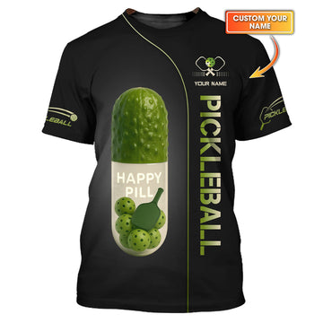 Maxcorners Custom Pickleball Shirt, Happy Pill, Funny Pickle ball T Shirts, Gifts For Pickleball Players LM0509