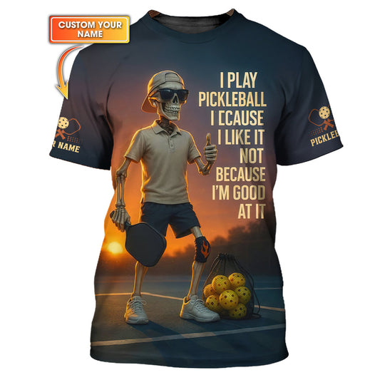 Maxcorners Custom Funny Pickleball Shirt Navy, Skeleton Pickle ball Shirt for Men, Pickleball Gift for Players LM0509