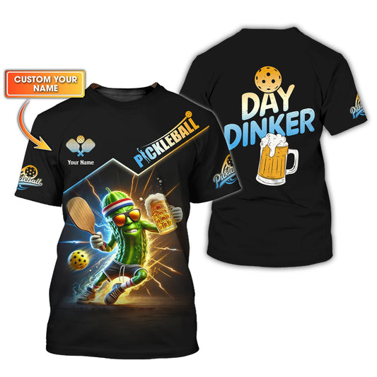 Maxcorners Day Dinker and Beer Pickleball Custom T Shirt - Pickle Funny Design - Personalized Pickleball Apparel - Pickleball Outfit Gifts LM0509