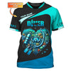 Maxcorners Scuba Diving Heart Custom Name 3D Shirt Personalized Gift For Diver Lovers LM2111