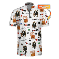 Maxcorners Poker And Whiskey Custom Name Shirt - I'm All In Poker Skull Poker Pattern TeesLM1009