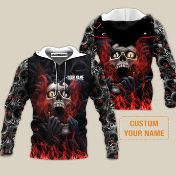 Maxcorners Customized Name Billiard Dead Stroke Pool 9 Ball Skull On Fire 3D All Over Printed Clothes