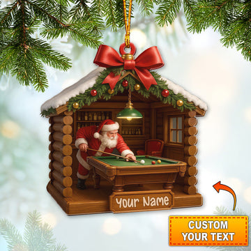 Maxcorners Personalized Santa Playing Billiards Ornament, Custom Pool Table Christmas Ornament, Gift For Billiards Lover