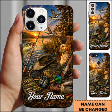Maxcorners Hunting Fishing and Wildlife Gear Collage Personalized Name Phone Case