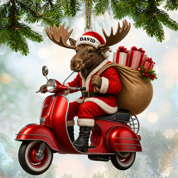 Maxcorners Hunting Santa Moose Riding Red Scooter Customized Name 3D Keychain And Ornament