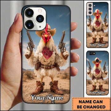 Maxcorners Hunting Cowboy Chicken with Revolvers Personalized Name Phone Case