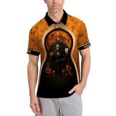 Maxcorners Personalized Name Skeleton Poker Polos, Poker Halloween Shirt, Funny Poker T-Shirt For Men'sLM1009