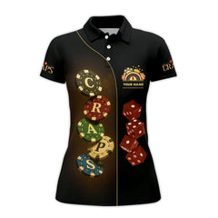 Maxcorners Craps T Shirt Custom Name, Poker Chips and Craps Design, Casino Poker Polo ShirtLM1009