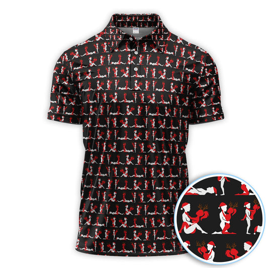 Maxcorners Funny Christmas Girl Polos, Santa Babe Pattern Golf Shirt For Men, Golf Gift For Golfer