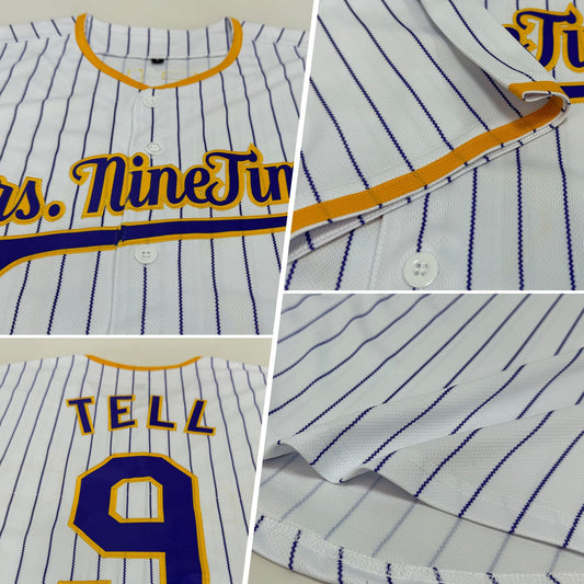 Maxcorners Custom White Purple Pinstripe Purple-Gold Authentic Baseball Jersey LM2605