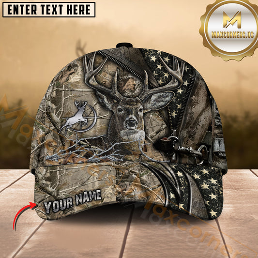 Maxcorners Deer Hunting Hunter American Flag Camo Personalized Cap (8 Colors)