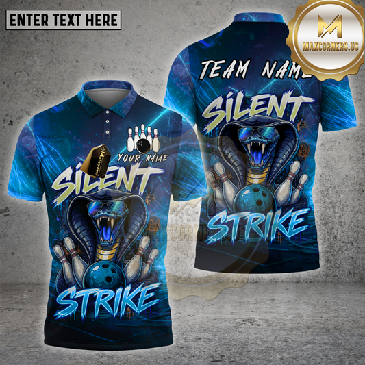 Maxcorners Bowling Shirt Snake Silent Strike Neon Glow Multicolor Options Personalized Name, Team Name Unisex 3D Shirt (4 Colors)