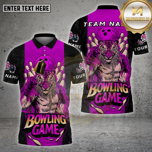 Maxcorners Bowling Shirt Strong Tiger Fighter Style Multicolor Options Personalized Name, Team Name Unisex 3D Shirt (4 Colors)