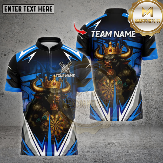 Maxcorners Darts Shirt Bull King Crown Blue Power Multicolor Options Personalized Name, Team Name Unisex 3D Shirt (4 Colors)