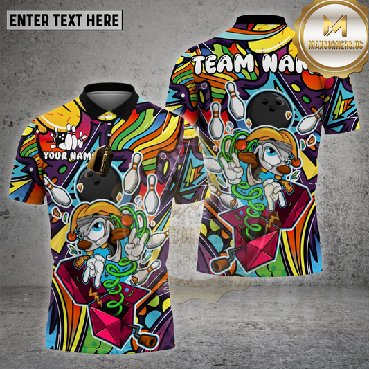 Maxcorners Bowling Shirt Colorblast Cartoon Character Multioptions Personalized Name, Team Name Unisex 3D Shirt (4 Colors)