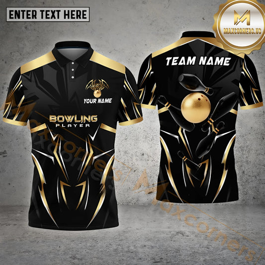 Maxcorners Bowling Ball And Pins Luxury Pattern Flame Bowling Premium Multicolor Option Customized Name, Team Name 3D Shirt (4 colors)