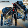 Maxcorners Fishing Ocean Wave Power Personalized Name, Team Name Long Sleeve Shirt (8 Fish Species)
