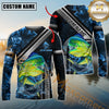 Maxcorners Fishing Ocean Wave Power Personalized Name, Team Name Long Sleeve Shirt (8 Fish Species)