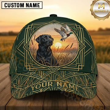 Maxcorners Hunting Labrador Duck Hunting Emerald Gold Geometric Frame Personalized Name 3D Cap