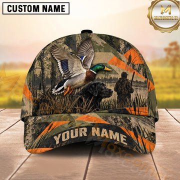 Maxcorners Hunting Mallard And Labrador Orange Woodland Camo Personalized Name 3D Cap