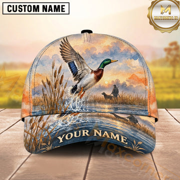 Maxcorners Hunting Flying Mallard Pastel Watercolor Wetlands Personalized Name 3D Cap
