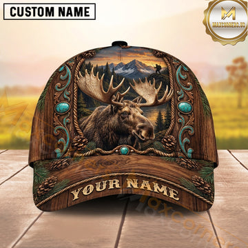 Maxcorners Hunting Bull Moose Turquoise Western Scrollwork Personalized Name 3D Cap