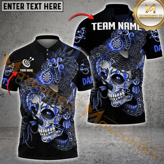 Maxcorners Darts Skull VS Snake Dartboard  Multicolor Options Personalized Name, Team Name 3D Polo Shirt (4 Colors)