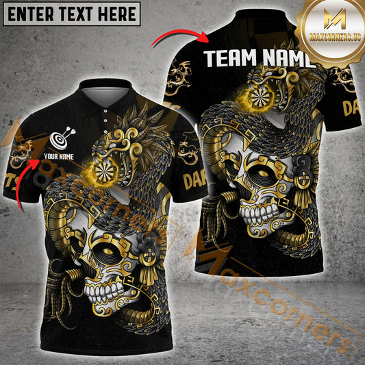 Maxcorners Darts Skull VS Snake Dartboard  Multicolor Options Personalized Name, Team Name 3D Polo Shirt (4 Colors)