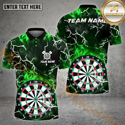 Maxcorners Darts Flame Lightning Thunder Dartboard Multicolor Options Personalized Name, Team Name 3D Polo Shirt (4 Colors)