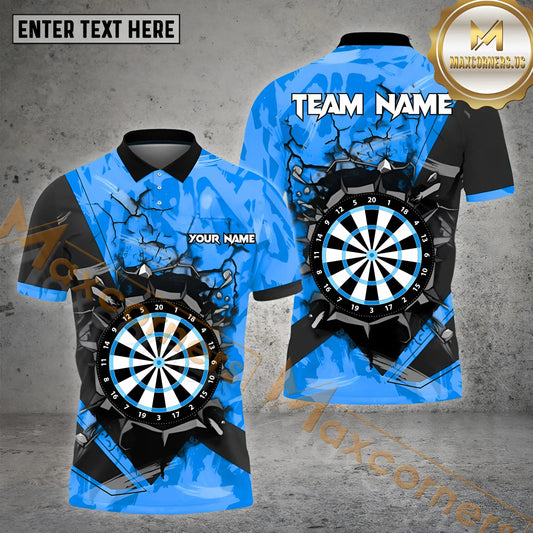 Maxcorners Darts Earthquake Crack Dartboard Multicolor Options Personalized Name, Team Name 3D Polo Shirt (4 Colors)