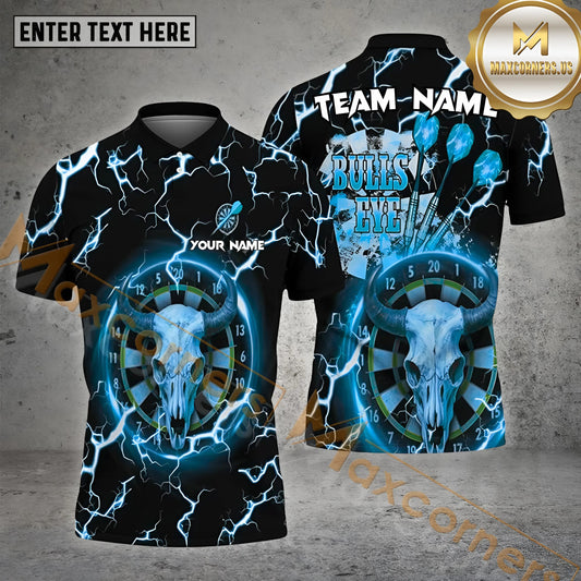 Maxcorners Darts Lightning Thunder Bulls Eye Pattern Multicolor Options Personalized Name, Team Name 3D Polo Shirt (4 Colors)
