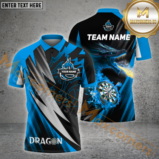 Maxcorners Darts For Team Design Dragon Fire Pattern Option Customized Name 3D Shirt (4 Colors)