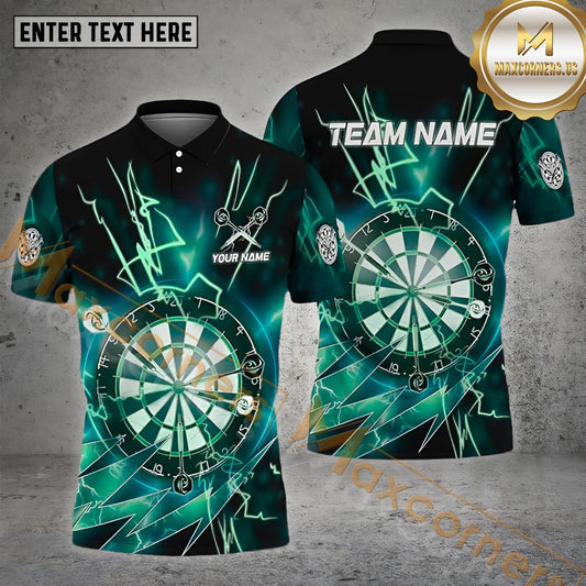 Maxcorners Darts Thunder Pattern Multicolor Options Personalized Name, Team Name 3D Polo Shirt (4 Colors)