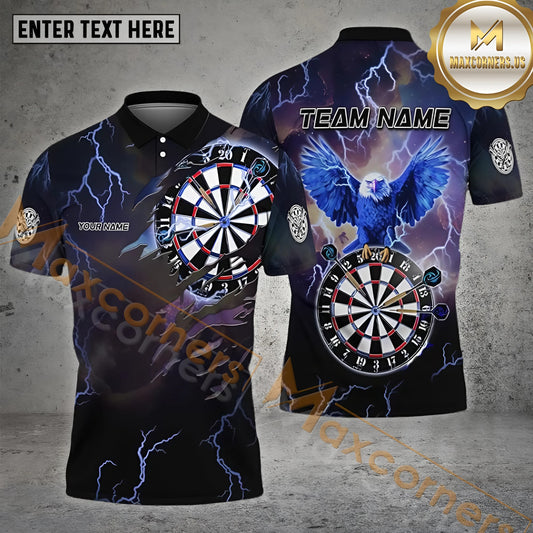 Maxcorners Darts Crack Pattern With Eagle Holding Fire Dartboard Multicolor Options Personalized Name, Team Name 3D Polo Shirt (4 Colors)