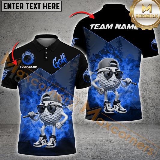 Maxcorners Golf Funny Ball Multicolor Options Personalized Name, Team Name 3D Polo Shirt (4 Colors)