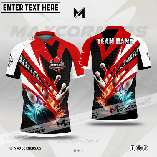 Maxcorners Bowling & Pins Premium Sport Jersey Multicolor Option Customized Name, Team Name 3D Polo Shirt (4 Colors) 03