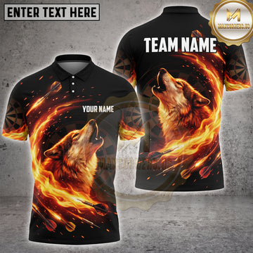 Maxcorners Darts Howling Wolf Fire Flame Splash Multi Options Personalized Name, Team Name Unisex 3D Shirt (4 Colors)