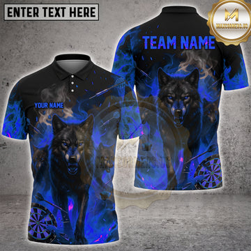 Maxcorners Darts Black Wolf Pack Blue Flame Smoke Multi Options Personalized Name, Team Name Unisex 3D Shirt (4 Colors)