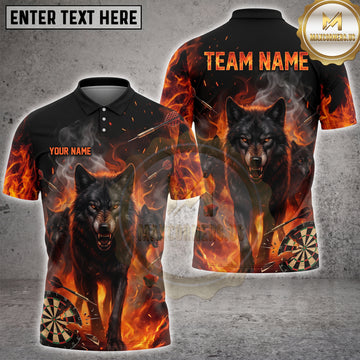 Maxcorners Darts Black Wolf Pack Flame Smoke Multi Options Personalized Name, Team Name Unisex 3D Shirt (4 Colors)