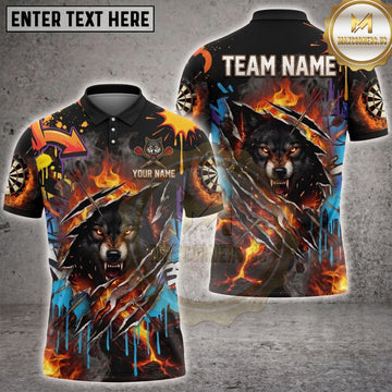 Maxcorners Darts Angry Wolf Claw Marks Fire Flames Paint Dripping Multi Options Personalized Name, Team Name Unisex 3D Shirt